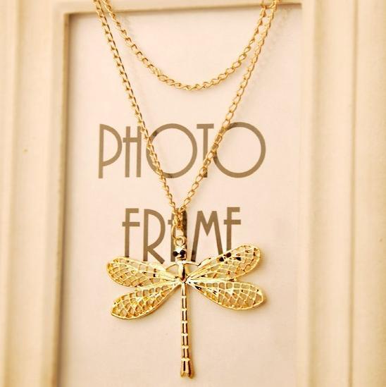 Popular New Fashion Exquisite Golden Hollow Dragonfly Necklace