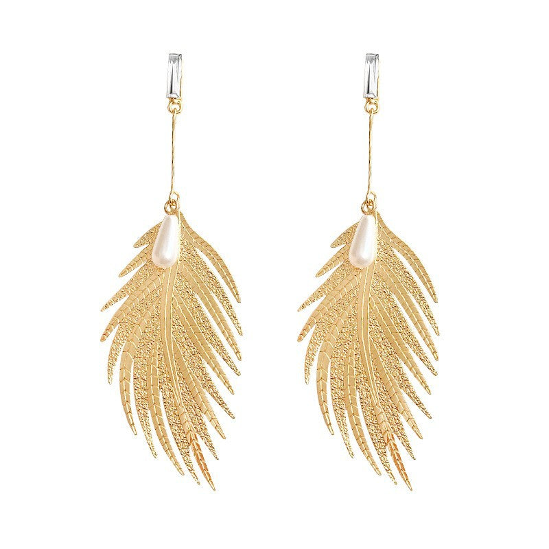 Leaves Hollowed Out Pearl Earrings Women\'s New Korean Temperament