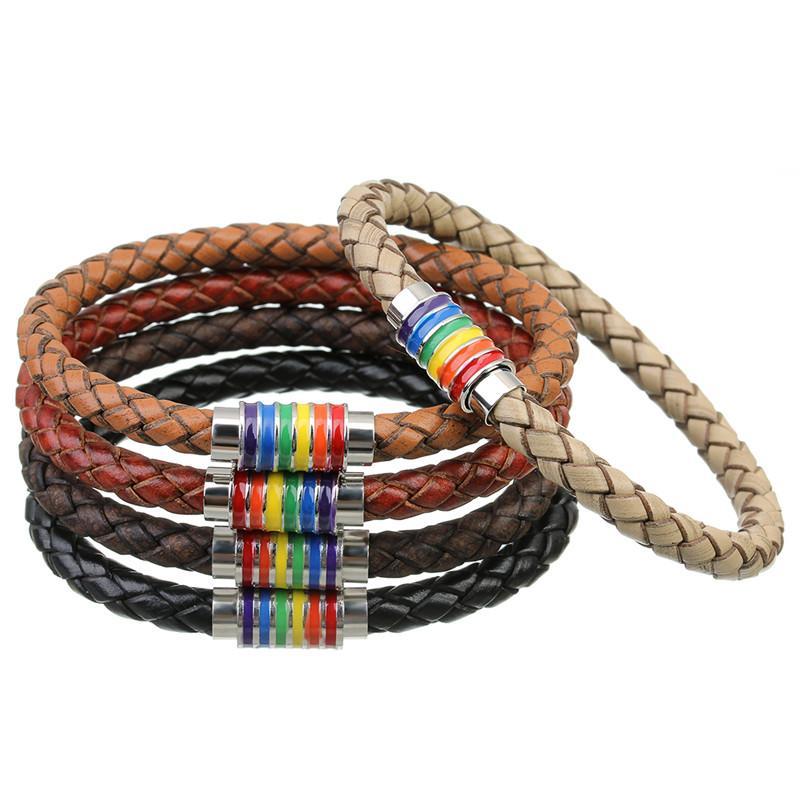 Rainbow Leather Bracelets For Women Men Black Brown Genuine Leather Bangle Magnetic Clasp Jewelry