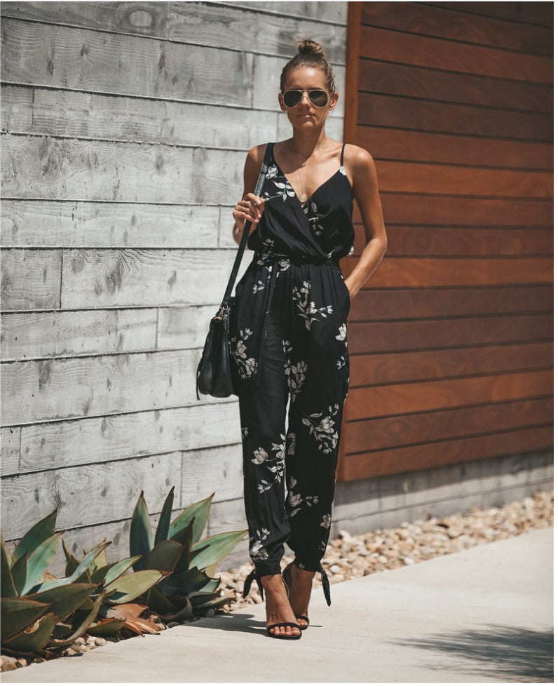 Women's Flowers Print Spaghetti Strap Jumpsuit Romper