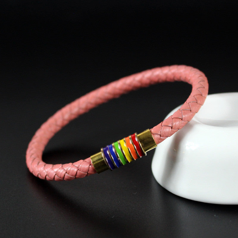 Rainbow Leather Bracelets For Women Men Black Brown Genuine Leather Bangle Magnetic Clasp Jewelry