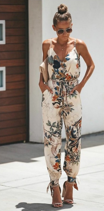 Women's Flowers Print Spaghetti Strap Jumpsuit Romper
