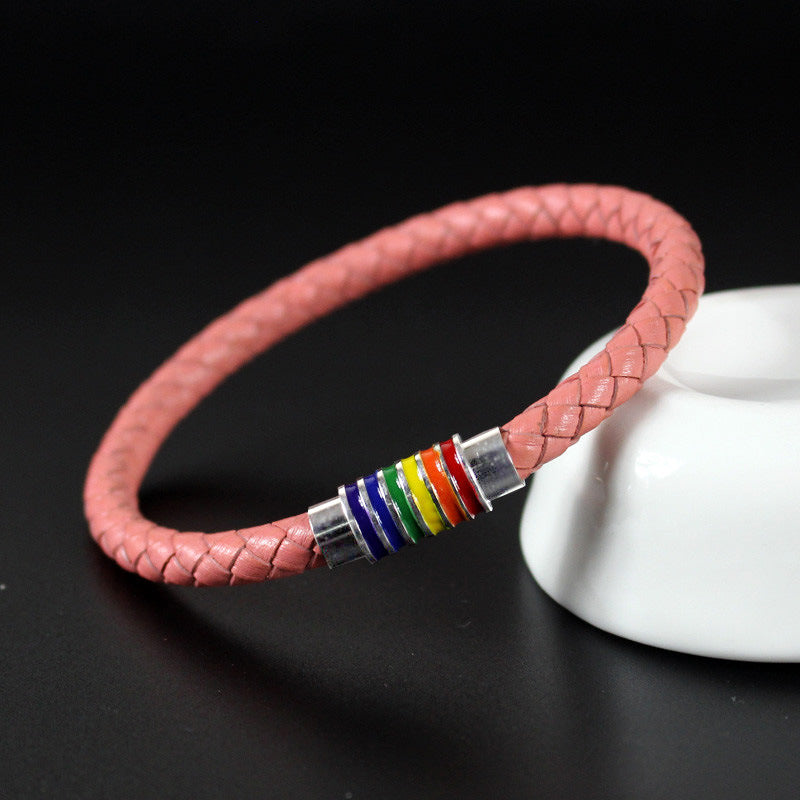 Rainbow Leather Bracelets For Women Men Black Brown Genuine Leather Bangle Magnetic Clasp Jewelry