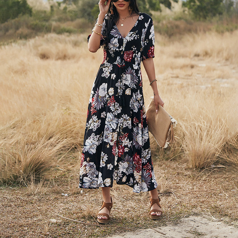 Floral Summer V-Neck Beach Dress