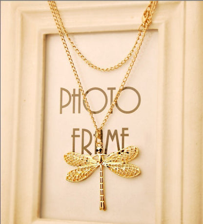 Popular New Fashion Exquisite Golden Hollow Dragonfly Necklace