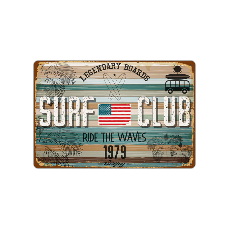 New Summer Beach Retro Iron Painting Beach Surf Bar Background Wall Home Decoration Painting
