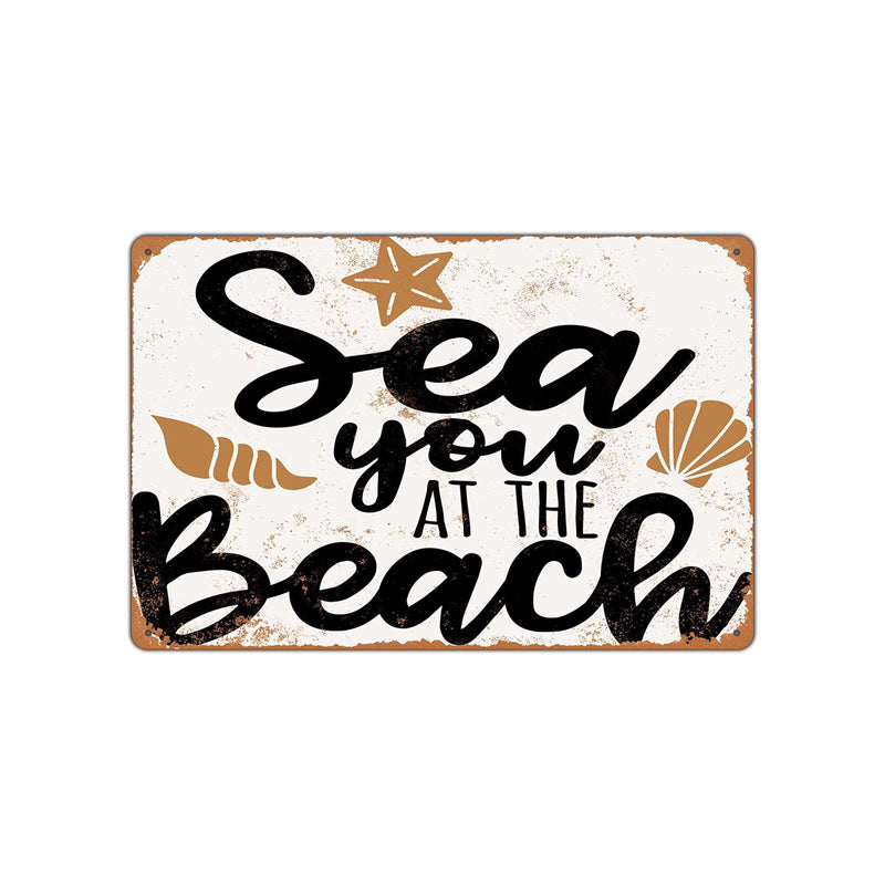 New Summer Beach Retro Iron Painting Beach Surf Bar Background Wall Home Decoration Painting