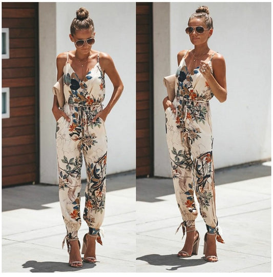 Women's Flowers Print Spaghetti Strap Jumpsuit Romper