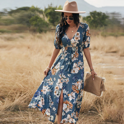 Floral Summer V-Neck Beach Dress