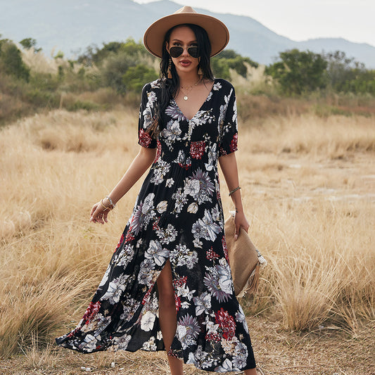 Floral Summer V-Neck Beach Dress