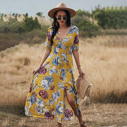 Floral Summer V-Neck Beach Dress