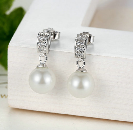 Fine Jewelry Drop Earrings with Pearls 925 Sterling Silver Jewelry Mother's Day Gift