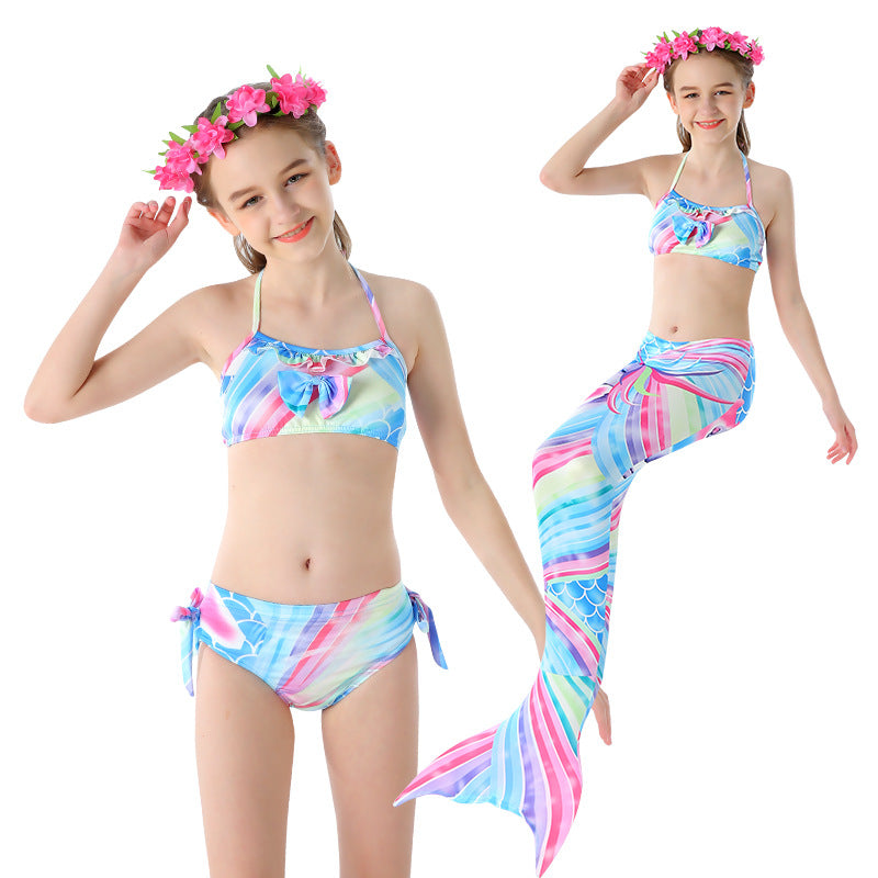 Milk Silk Bikini Three Piece Swimsuit Tail