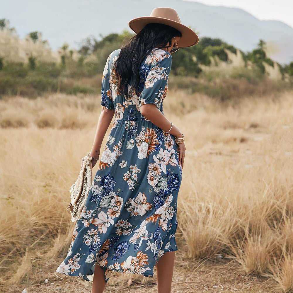 Floral Summer V-Neck Beach Dress