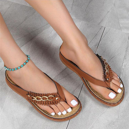 Summer Women Wedge Sandals With Chain Anti-Slip Slippers Retro Slides Flip Flops Shoes