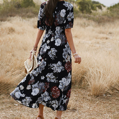 Floral Summer V-Neck Beach Dress